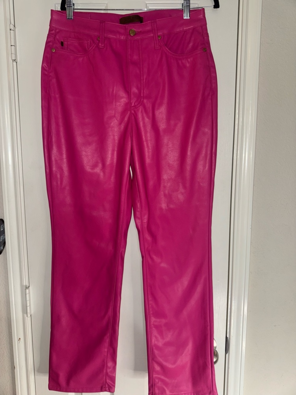 Judy Blue Faux Leather Straight-Leg Pants in Vibrant Pink